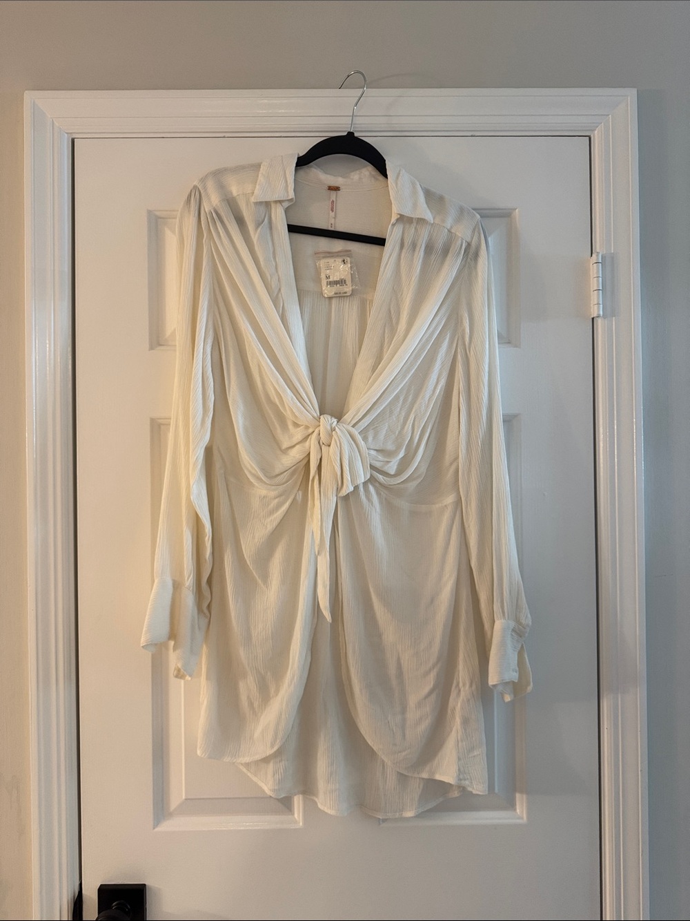 Free People Cream Tie-Front Tunic Blouse